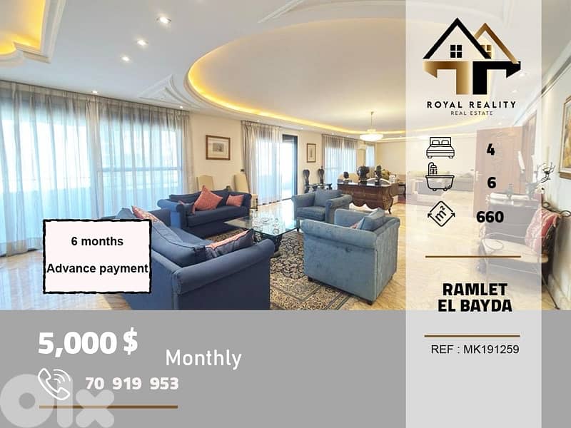 duplex apartments for rent in ramlet el bayda Beirut 0