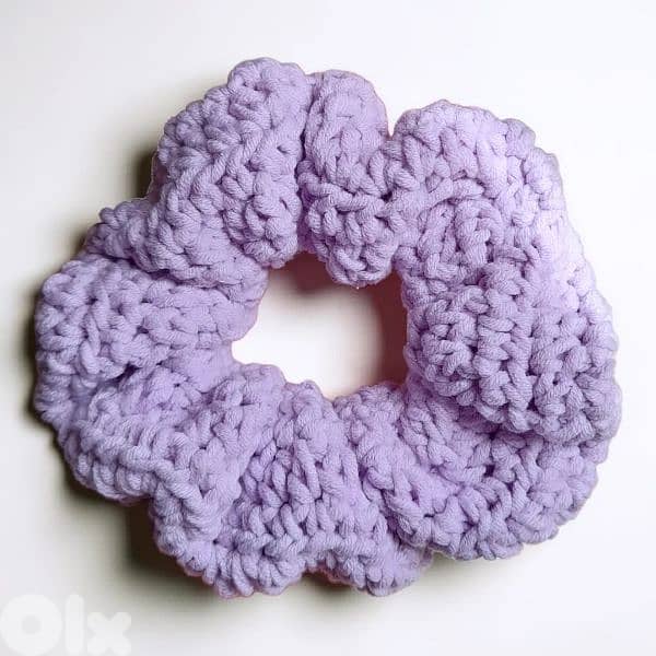 Handmade crochet chunky hair scrunchies made with soft cotton yarn 4