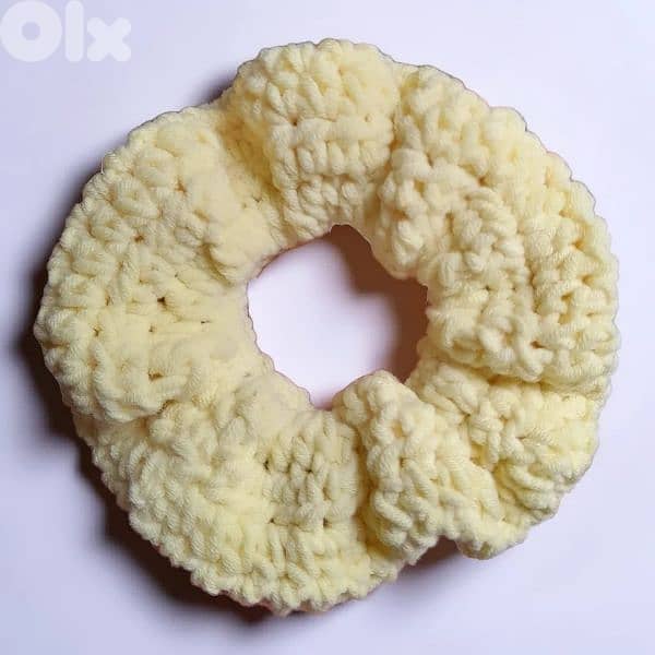Handmade crochet chunky hair scrunchies made with soft cotton yarn 5