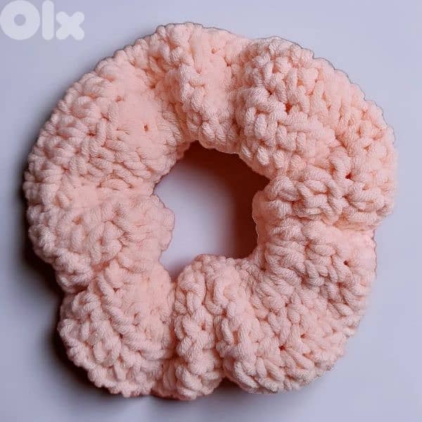 Handmade crochet chunky hair scrunchies made with soft cotton yarn 6