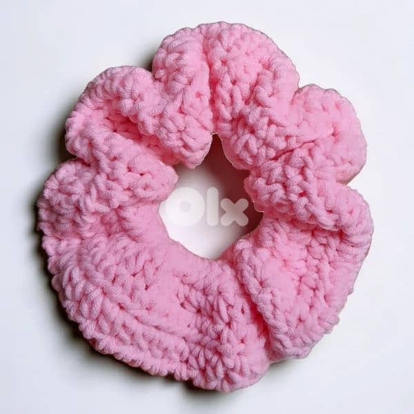 Handmade crochet chunky hair scrunchies made with soft cotton yarn 7