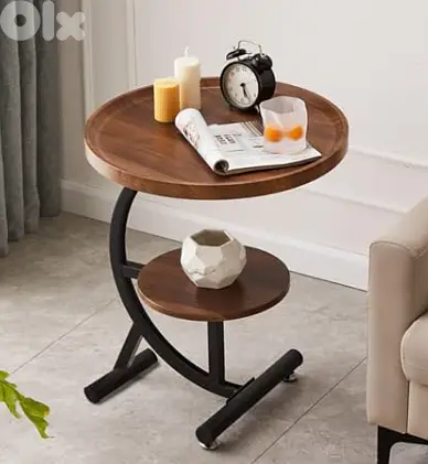 2-Tier Simple Round Accent Side Table with Curved Frame