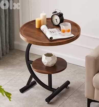 2-Tier Simple Round Accent Side Table with Curved Frame 0