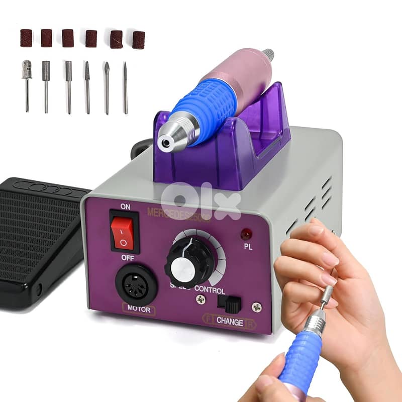 Electric Nail Drill, File Kit with Foot Pedal + 6 Drill Bits 0