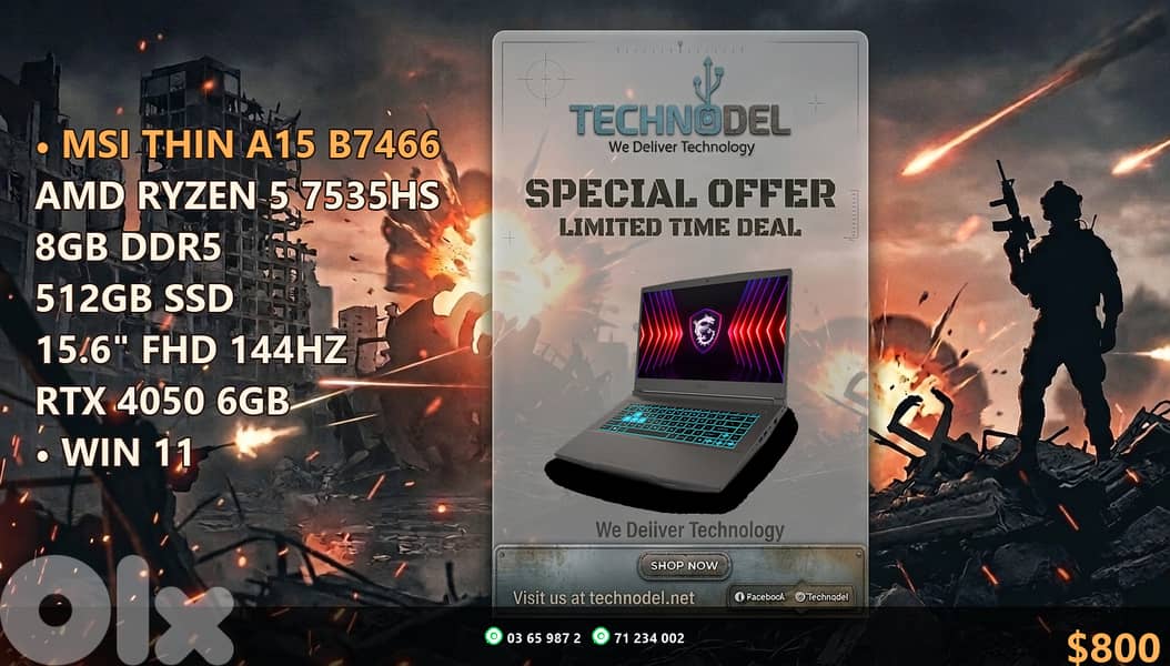 MSI THIN A15 B7466 ryzen 5 8GB 512gb ssd 15.6" 0