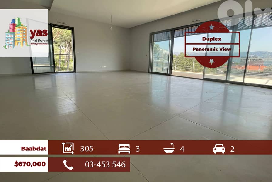 Baabdat 305m2 | Duplex | Panoramic View | Private Street | TCH 0