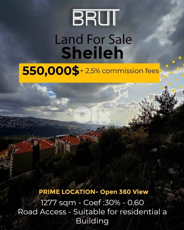Prime location Land for sale in Sheileh Keserwan-Panoramic 0