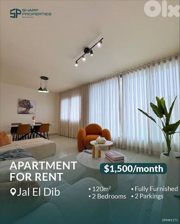 120m² fully furnished apartment for rent in Jal El Dib 0