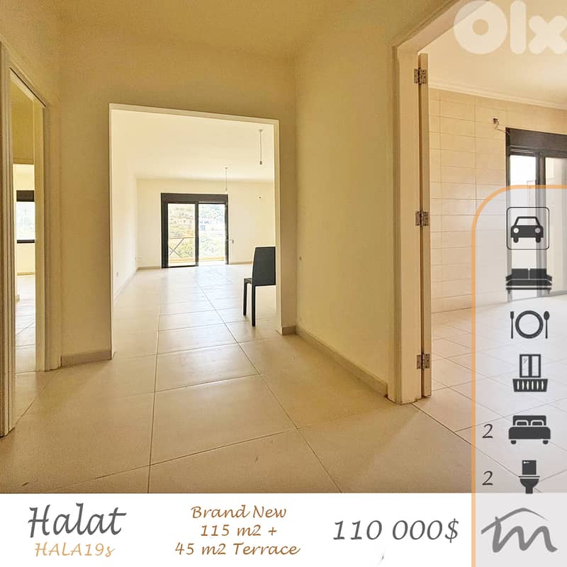 Halat | 688$/m² | Brand New 115m² Apart + 45m² Terrace | New Building 0