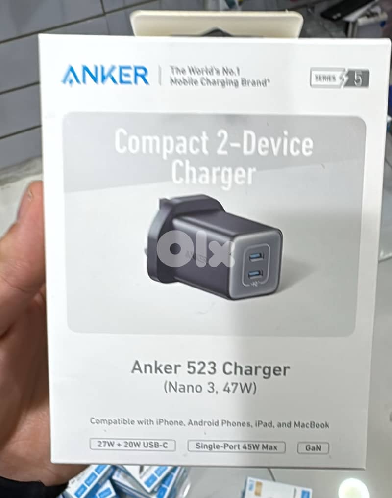 Anker 523 Nano 3 charger 47w dual port 3 pin black A2039K11 0