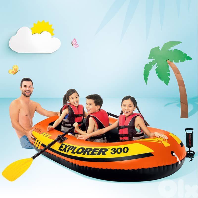 Intex Explorer 300 Inflatable Boat Set - 3 Person 211x117 CM -طقم قارب 1