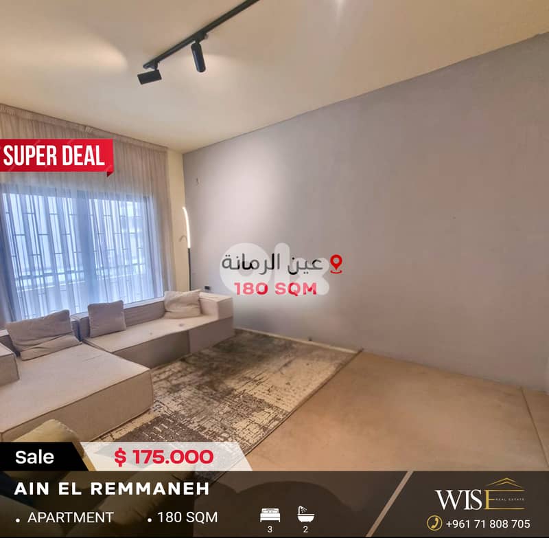  180 SQM Furnished Apartment for SALE in Ain El Remmaneh! 0