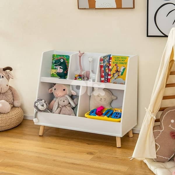 Costway 5-Cube Kids Toy Organizer and Bookcase, White 1