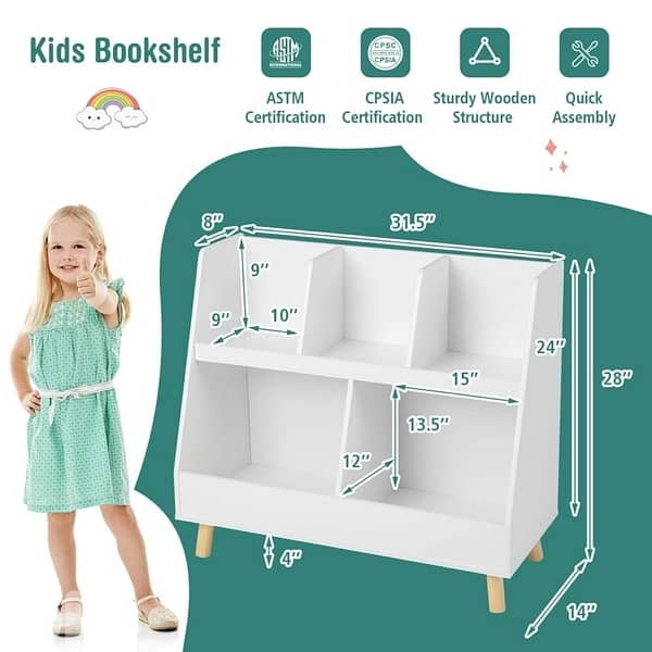 Costway 5-Cube Kids Toy Organizer and Bookcase, White 3
