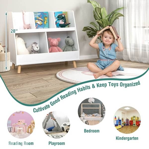 Costway 5-Cube Kids Toy Organizer and Bookcase, White 7