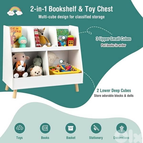 Costway 5-Cube Kids Toy Organizer and Bookcase, White 8
