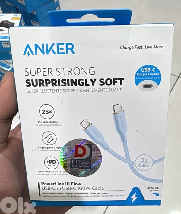 Anker Powerline III flow usb-c to usb-c 100w cable 3ft  blue 0