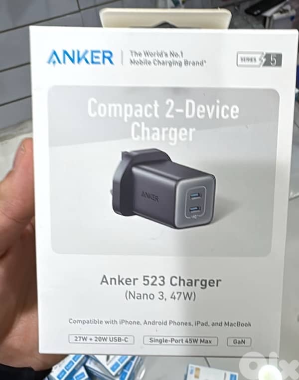 Anker 523 Nano 3 charger 47w dual port 3 pin black A2039K11 0