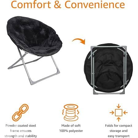 Amazon Basics Faux Fur Saucer Shaped Chair with Metal Frame Black D 69 2