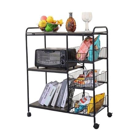 Multi-layer Storage Stand With Slide-Out Mesh Baskets And Wheels 0