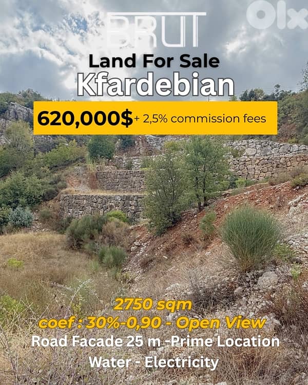 2750 sqm Land for sale in Kfadebian on the Vital Road 0