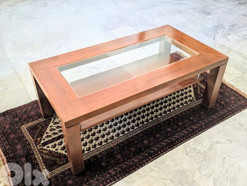 Wooden low table with glass – good condition 0