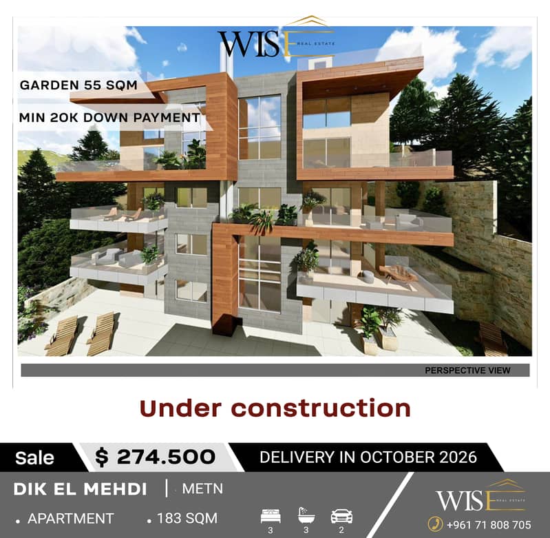  Stunning 183 SQM Apartment with Garden for SALE in Dik El Mehdi! 0