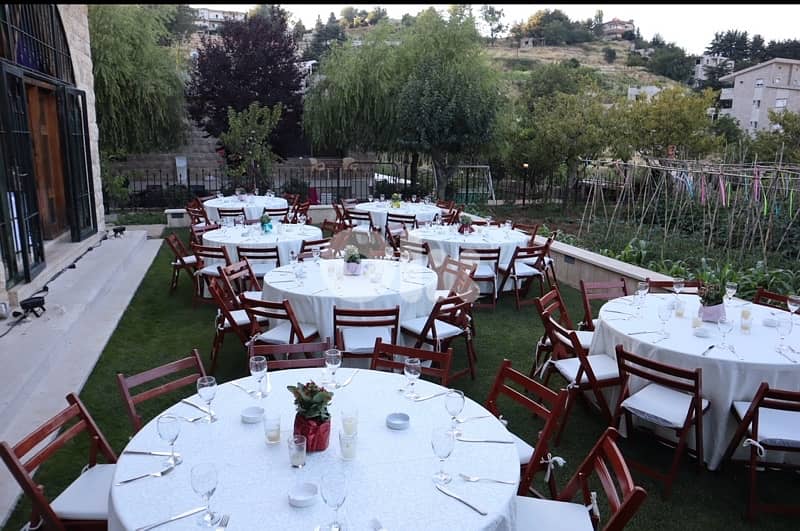 stock tables and chairs with covers and cushions for sale 0