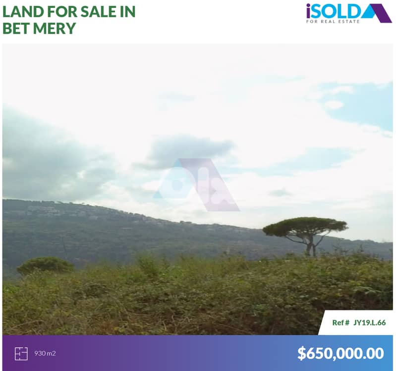 930m2 Prime land+mountain view 4sale in Bet Mery -أرض للبيع في بيت مري 0