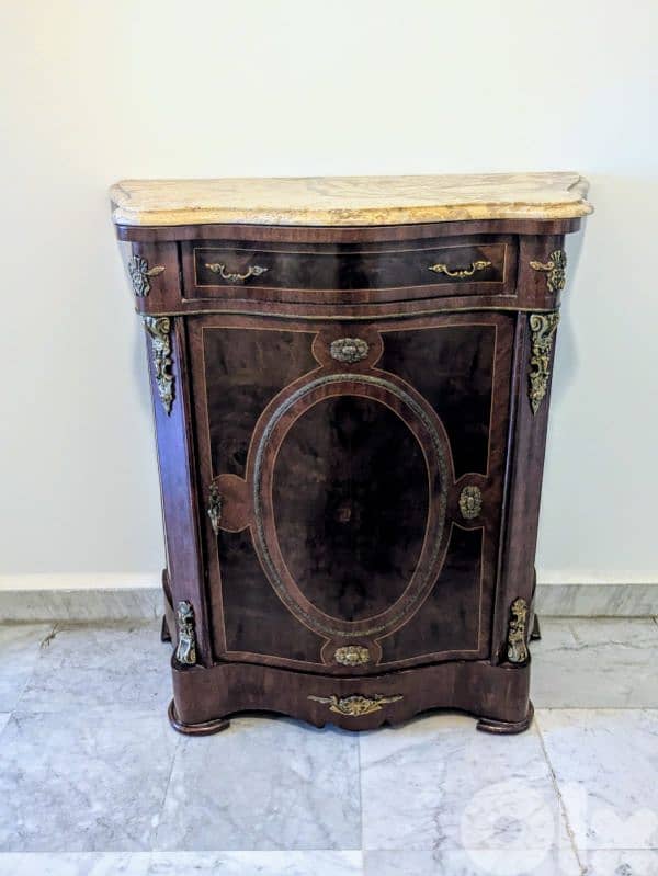 Wooden console cabinet with marble top – very good condition 0
