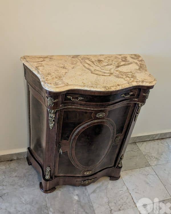 Wooden console cabinet with marble top – very good condition 1