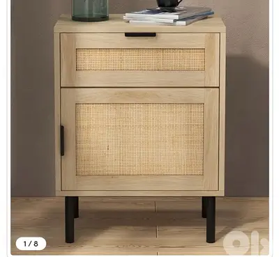 Costway Single Door Single Drawer Natural Rattan Nightstand Set of 2