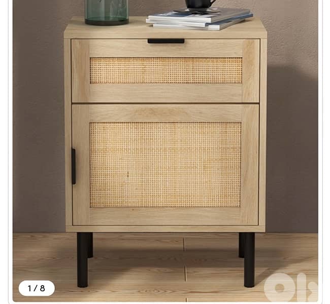 Costway Single Door Single Drawer Natural Rattan Nightstand Set of 2 0
