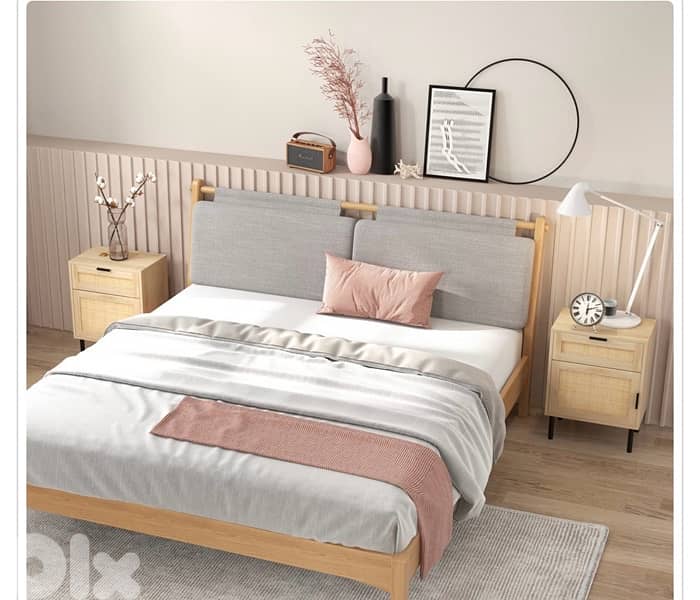 Costway Single Door Single Drawer Natural Rattan Nightstand Set of 2 1