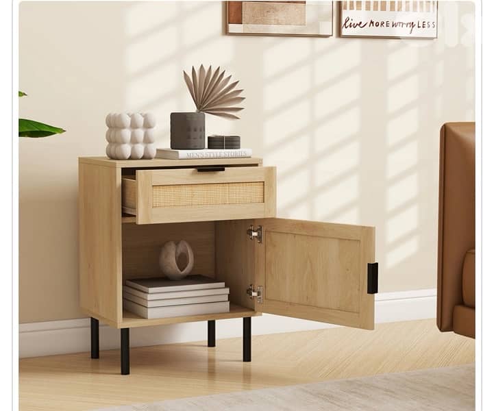 Costway Single Door Single Drawer Natural Rattan Nightstand Set of 2 2