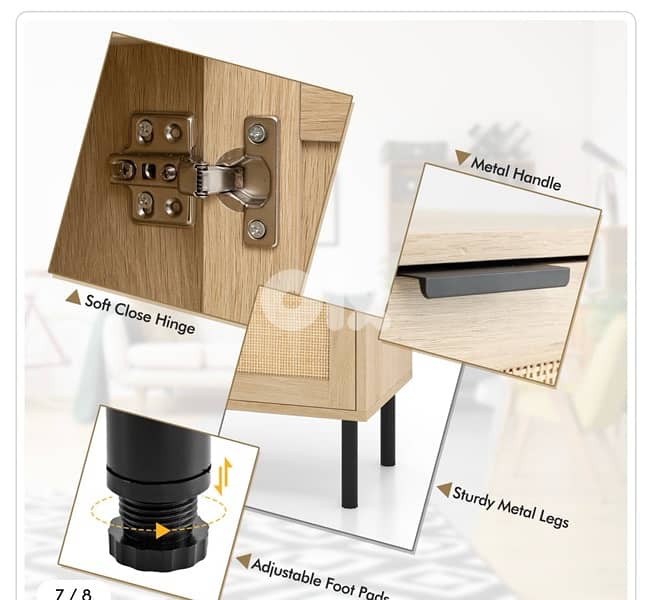 Costway Single Door Single Drawer Natural Rattan Nightstand Set of 2 4
