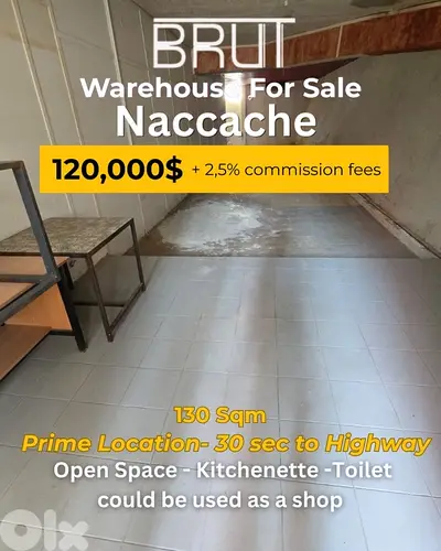 Prime Location 130 sqm Warehouse for sale in Naccache