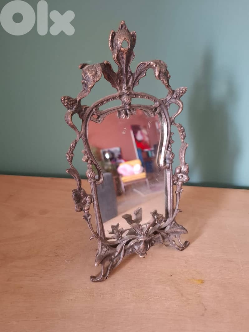 vintage ornate cast brass vanity mirror 0