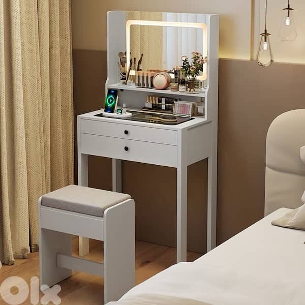 vanity dresser with Led light and built in power strip 0
