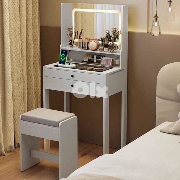 vanity dresser with Led light and built in power strip 9