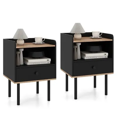 natural and black nightstand