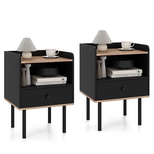 natural and black nightstand 0