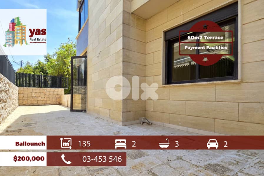 Ballouneh 135m2 | 60m2 Terrace | View | Dead End Street | TO 0