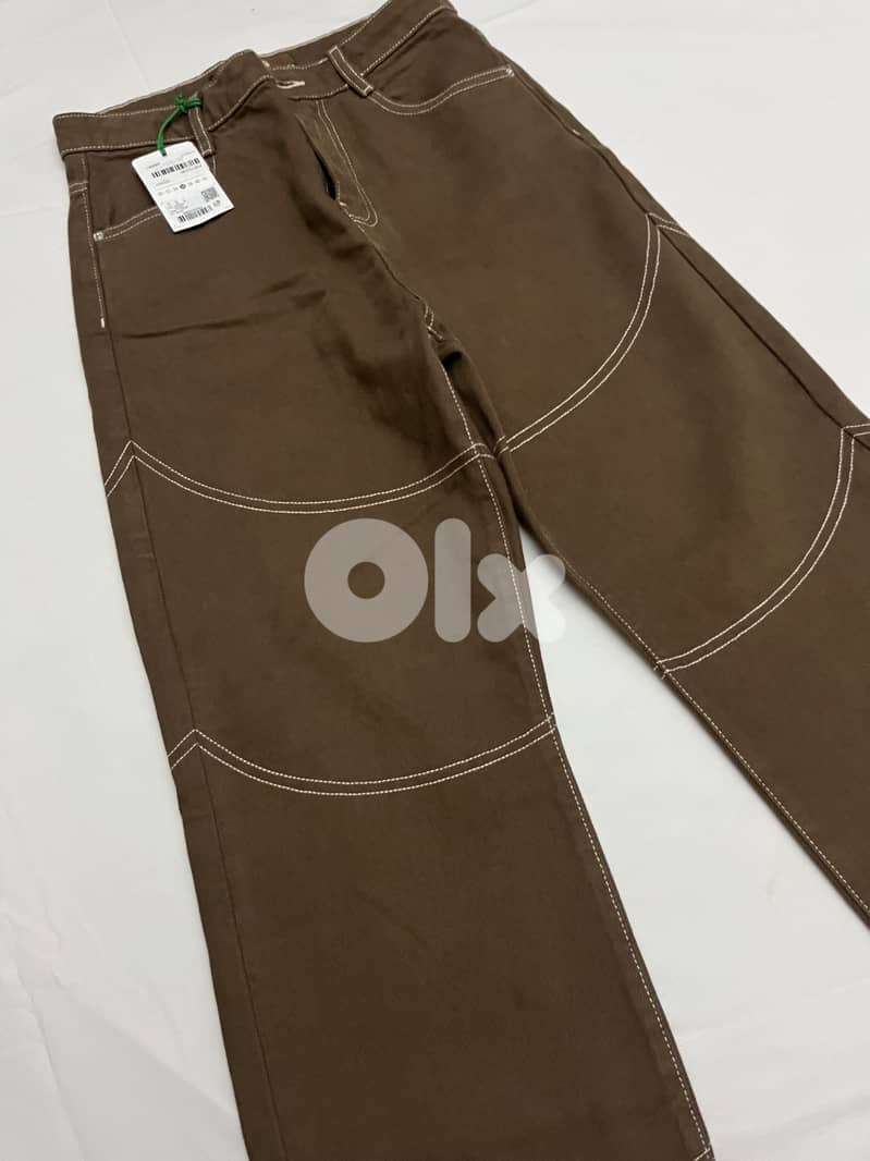 Women Wide Leg Pants Non Stretchable Jeans, Brown 2