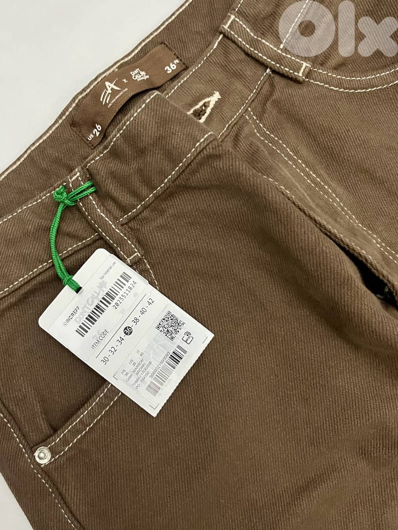 Women Wide Leg Pants Non Stretchable Jeans, Brown 3