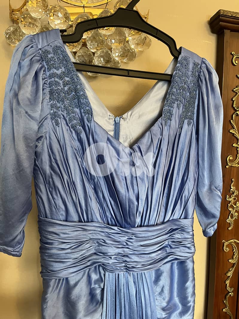 Blue Satin Evening Gown 1
