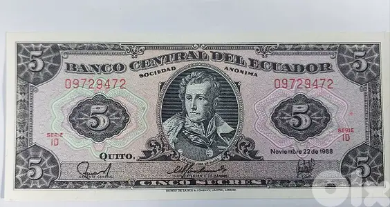 UNC Ecuador 5 Sucres memorial president Antonio Jose d sucre year 1983
