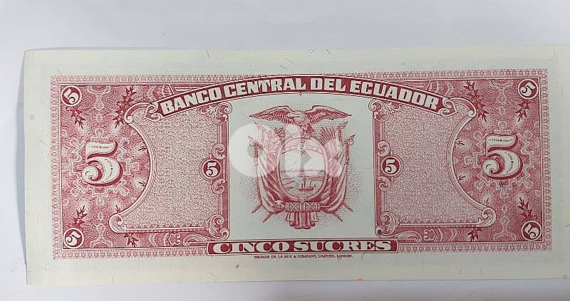 UNC Ecuador 5 Sucres memorial president Antonio Jose d sucre year 1983 1