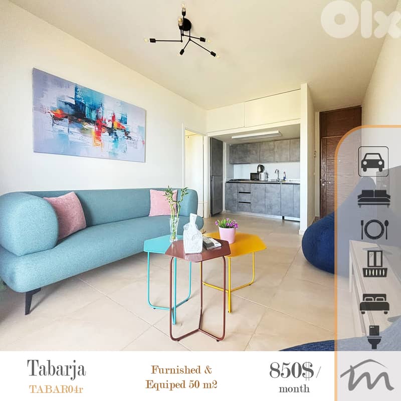 Tabarja | Charming Gem | Furnished 50m² 1-Bedroom Apt | Open Sea View 0