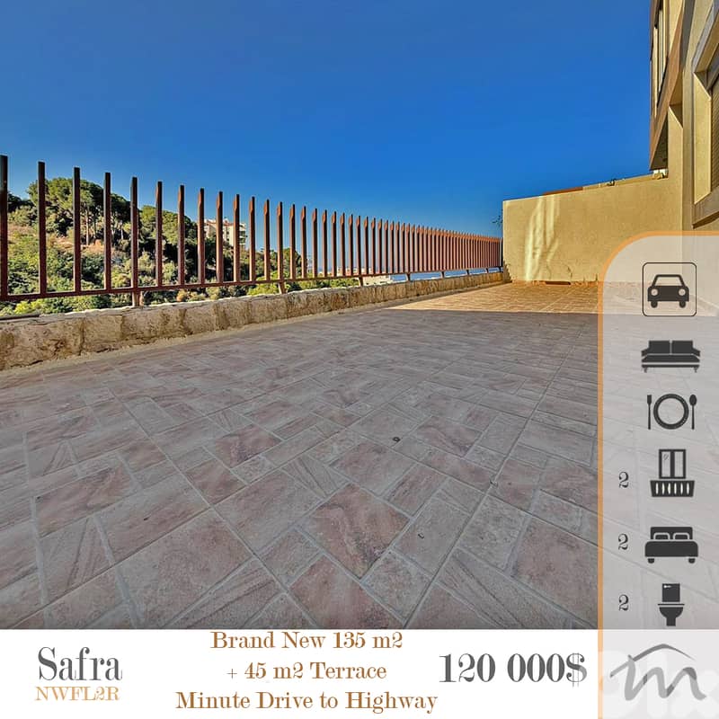 Safra - Tabarja | Brand New 135m² + 45m² Terrace | Minute to HIghway 0